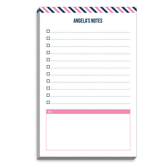 Pink and Navy Preppy Stripe Check List Notepads